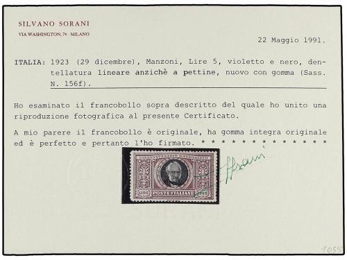 ** ITALIA. Sa. 156c. 5 Lire violeta y negro DENTADO DE LÍNEA