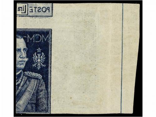 ** ITALIA. Sa. 187a. 1 Lira azul SIN DENTAR. IMPRESIÓN RECTO