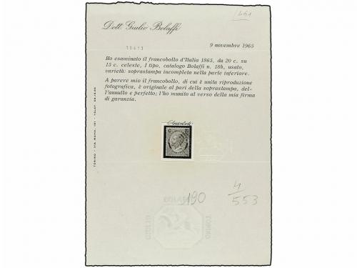 ° ITALIA. Sa. 23f. 20 cts. s. 15 cts. azul. FALTA PARTE DE L