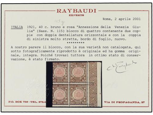 ** ITALIA. Sa. 115g (4). 40 cts. castaño y rosa. Bloque de c