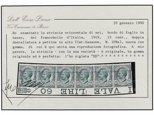 * ITALIA. Sa. 108. 15 cents. gris. Tira de seis DOBLE DENTAD