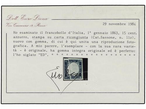 ** ITALIA. Sa. 110. 15 cts. azul PAPEL EMPALMADO (carta rico