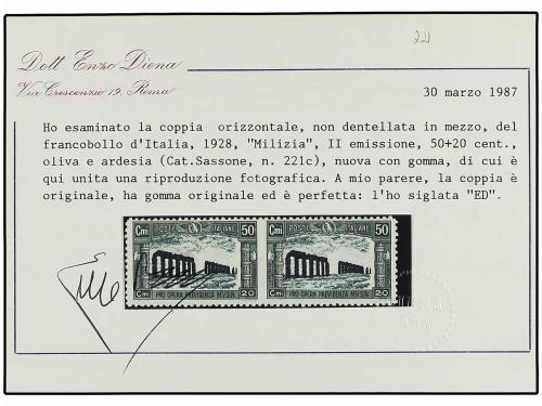 ** ITALIA. Sa. 221c. 1928. 50 cents. oliva y gris. Pareja SI