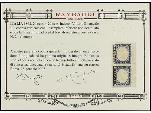 * ITALIA. Sa. 2ma. 20 cent. azul. Pareja vertical, sello inf