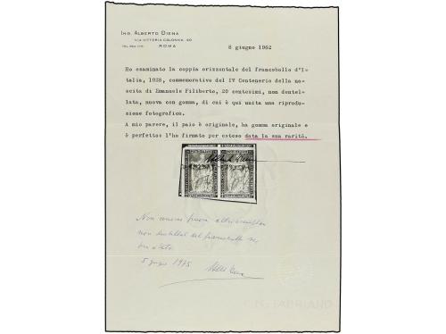 ** ITALIA. Sa. 226g (2). 20 cent. azul y castaño. Pareja SIN