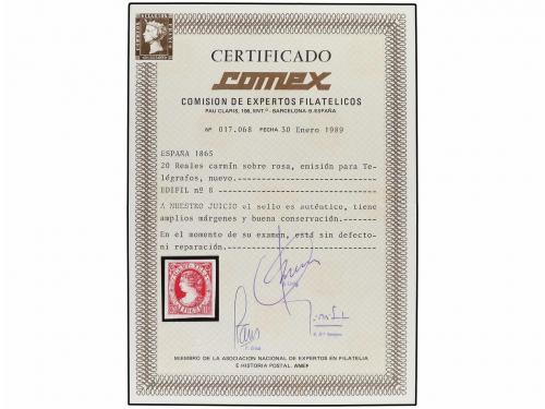 * ESPAÑA: TELEGRAFOS. Ed. 8. 20 reales carmín. PIEZA DE LUJO