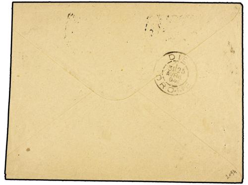 ✉ ITALIA. Sa. 40. 1894. TORINO a FRANCIA. 25 cts. azul DOBLE