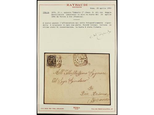 ✉ ITALIA. Sa. 40. 1894. TORINO a FRANCIA. 25 cts. azul DOBLE