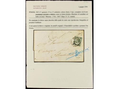 ✉ ITALIA. Sa. 23daa. 1865. MESSINA a BADOLATO. 20 cts. s. 15