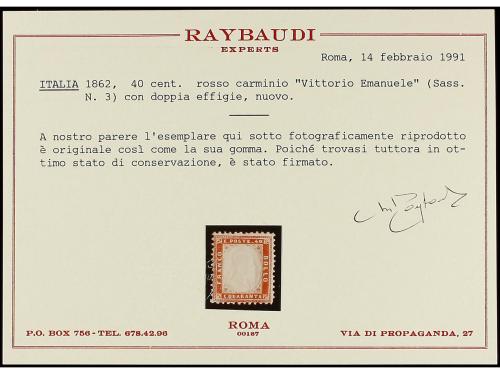 * ITALIA. Sa. 3. 40 cts. rosa carmín. MAGNÍFICO EJEMPLAR. Ce