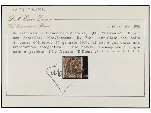 ° ITALIA. Sa. 71g. 1901. 10 cts. castaño rojo SIN DENTAR. RA