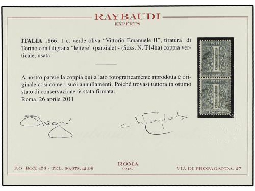 ° ITALIA. Sa. T-14ha. 1 cto. verde. Pareja vertical FILIGRAN