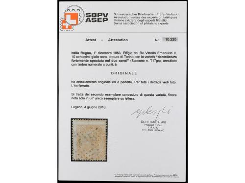 ° ITALIA. Sa. 17 var. 1863. 10 c. ocre naranja. Variedad den
