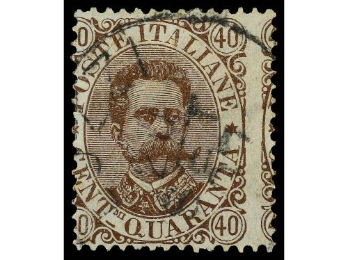 ° ITALIA. Sa. 45h y 45hc. 1889. 40 c. castaño. Dos sellos, u