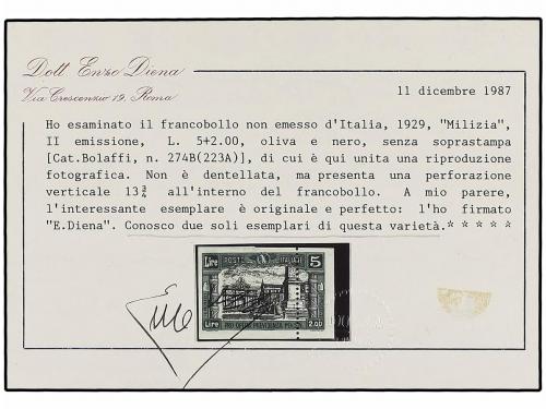 (*) ITALIA. 1928. 5 liras oliva y negro SIN DENTAR y una lín