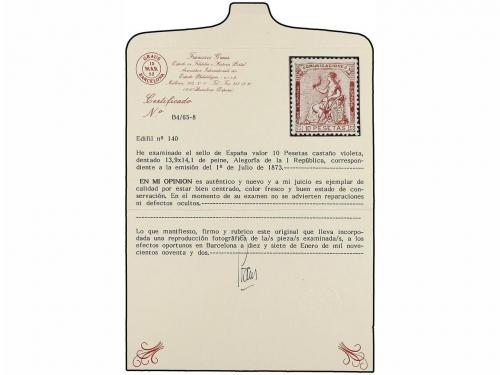 * ESPAÑA. Ed. 140. 10 pts. castaño rojo. Magnífico ejemplar,