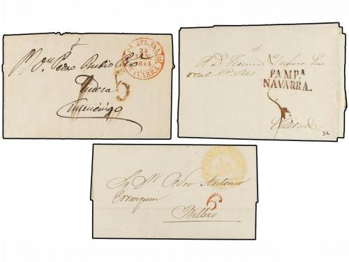 ✉ ESPAÑA: PREFILATELIA. 1828-44. PAMPLONA. Siete cartas con 