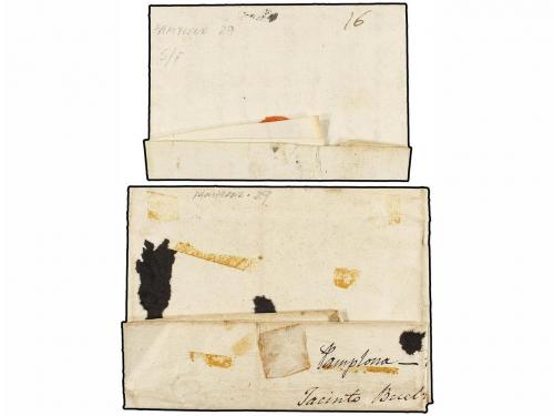 ✉ ESPAÑA: PREFILATELIA. 1825. PAMPLONA. Dos cartas con la ma