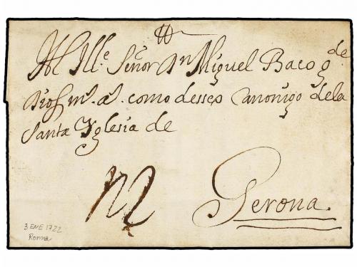 ✉ ESPAÑA: PREFILATELIA. 1722. ROMA a GERONA. Circulada vía B
