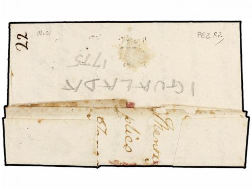 ¿ ESPAÑA: PREFILATELIA. 1775. IGUALADA a BERGA. Marca +/CATA