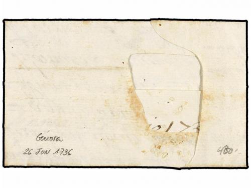 ✉ ESPAÑA: PREFILATELIA. 1736. GÉNOVA a BARCELONA. Marca GÉNO