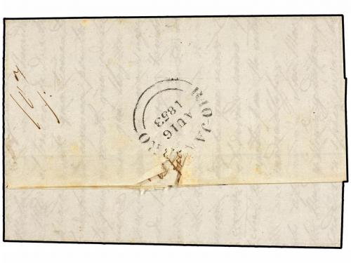 ✉ BRASIL. 1853. RIO DE JANEIRO a MONTEVIDEO. Marca PAID/AT/R