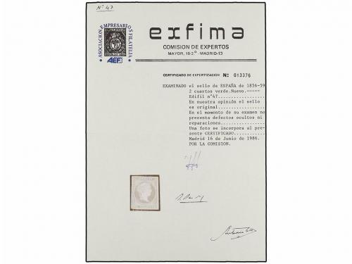 * ESPAÑA. Ed. 47. 2 cuartos verde. MAGNÍFICO EJEMPLAR. Cert.