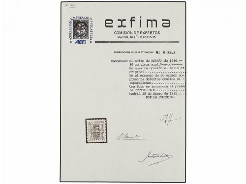 ** ESPAÑA. Ed. 801. 30 cts. azul. Centraje perfecto, especta