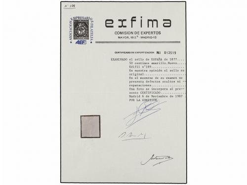 * ESPAÑA. Ed. 189. 50 cts. amarillo. Excelente centraje. PIE