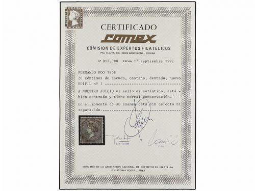 * COLONIAS ESPAÑOLAS: FERNANDO POO. Ed. 1. 20 cts. castaño.