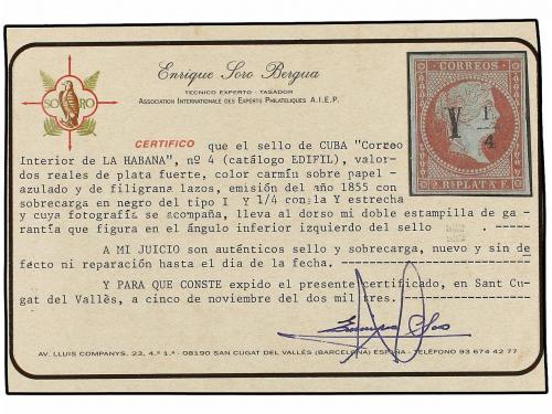 * COLONIAS ESPAÑOLAS: CUBA. Ed. 4. Y 1/4 s. 2 reales carmín,