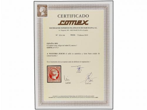 (*) ESPAÑA. Ed. 17. 6 cuartos carmín. PIEZA DE LUJO. Cert. C