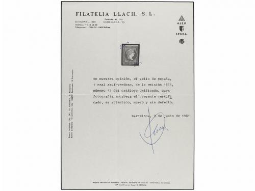 * ESPAÑA. Ed. 41. 1 real azul. PIEZA DE LUJO. Cert. COMEX y