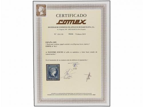 * ESPAÑA. Ed. 41. 1 real azul. PIEZA DE LUJO. Cert. COMEX y