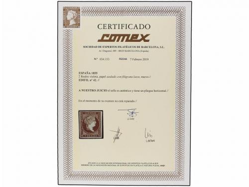* ESPAÑA. Ed. 42. 2 reales lila. PIEZA DE LUJO. Cert. COMEX.