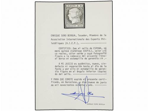 (*) ESPAÑA. Ed. 15. 5 reales verde. MAGNÍFICO EJEMPLAR, márg