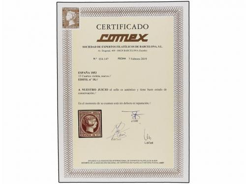 (*) ESPAÑA. Ed. 18. 12 cuartos violeta. Color excepcional. P