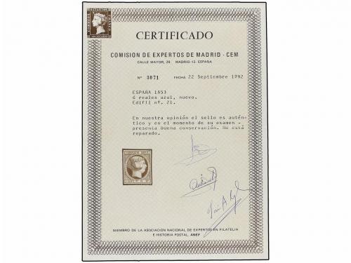 (*) ESPAÑA. Ed. 21. 6 reales azul. PIEZA DE LUJO. Cert. COME