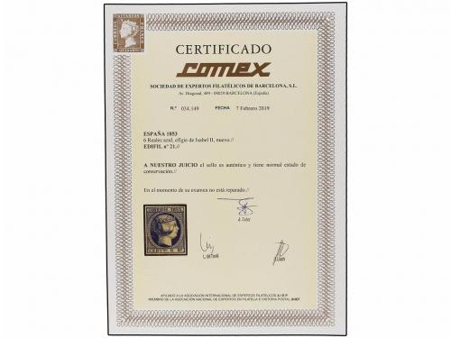 (*) ESPAÑA. Ed. 21. 6 reales azul. PIEZA DE LUJO. Cert. COME