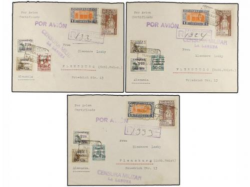 ¿ ESPAÑA. Ed. 833, 835. 1938. Cinco cartas circuladas de LA