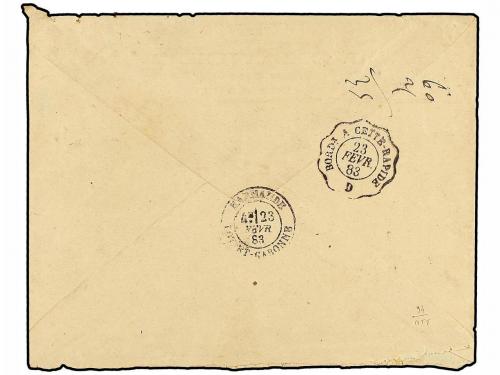 ✉ FRANCIA. 1883. BORDEAUX a MARMANDE. 25 cts. amarillo (defe