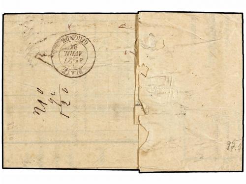 ✉ FRANCIA. 1884. BORDEAUX a BLAYE. 15 cts. azul (6 sellos) t