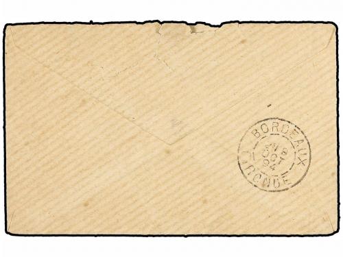 ✉ FRANCIA. 1894. Circulada sin sellos a BORDEAUX tasada con 