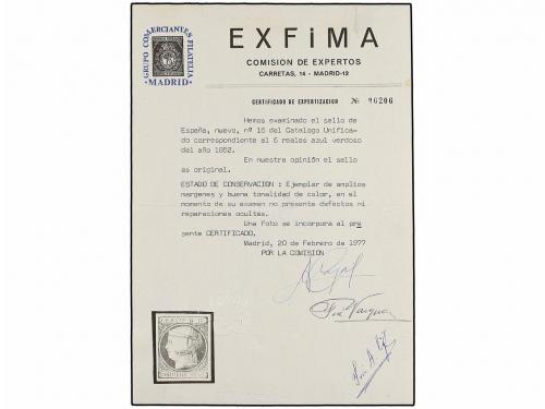 (*) ESPAÑA. Ed. 16. 6 reales verde azulado. Márgenes y color