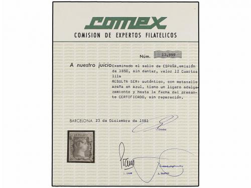 ° ESPAÑA. Ed. 2. 12 cuartos lila, mat. ARAÑA AZUL. MUY RARO