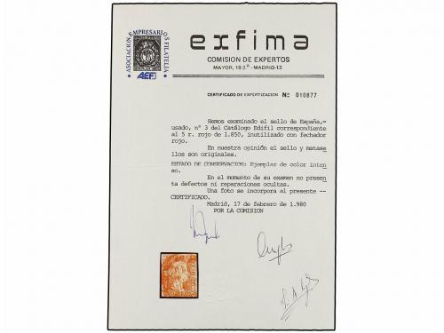 ° ESPAÑA. Ed. 3. 5 reales rojo, mat. fechador ***/BURGOS en