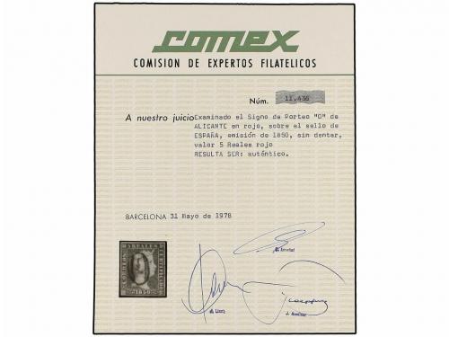 ° ESPAÑA. Ed. 3. 5 reales rojo, mat. "O" de ALICANTE en rojo