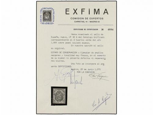 * ESPAÑA. Ed. 32A. 2 cuartos verde PAPEL GRUESO AZULADO. Ple