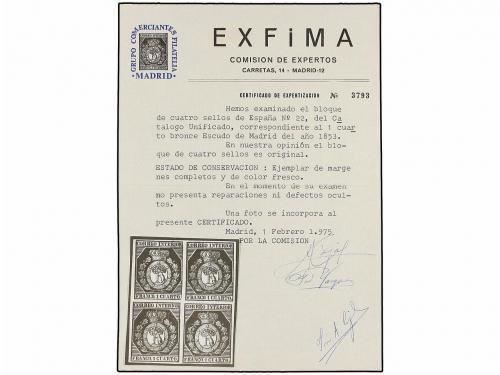 **/* ESPAÑA. Ed. 22 (4). 1 cuarto bronce dorado. Bloque de c