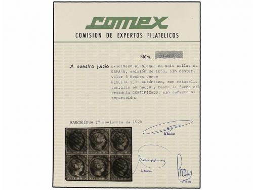 ° ESPAÑA. Ed. 20 (6). 5 reales verde. Bloque de seis. MAGNÍF